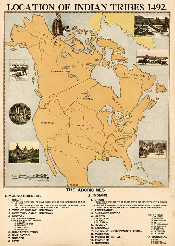 Location of Indian Tribes in 1492 art print by Vintage Maps for $57.95 CAD