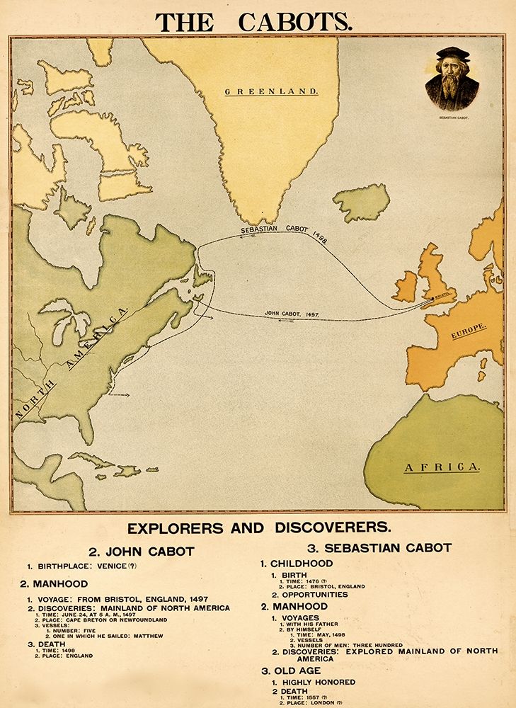 The Voyages of John and Sebastian Cabot art print by Vintage Maps for $57.95 CAD
