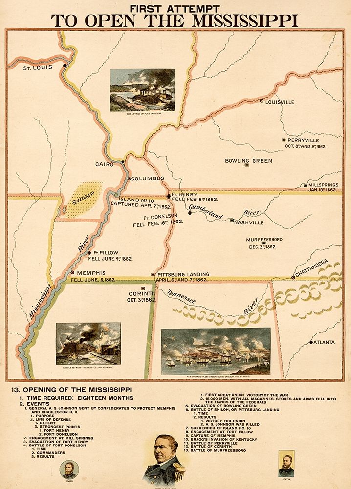 Civil War First Attempt to Open the Mississippi art print by Vintage Maps for $57.95 CAD