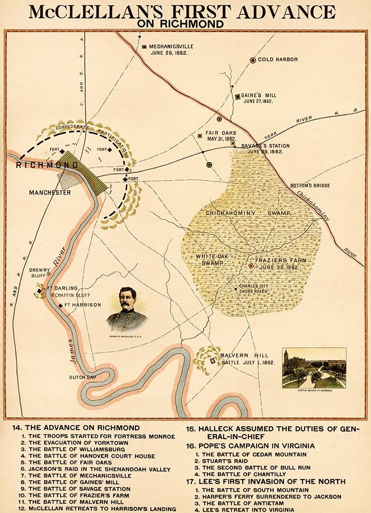 Civil War McClellans 1st Advance on Richmond art print by Vintage Maps for $57.95 CAD