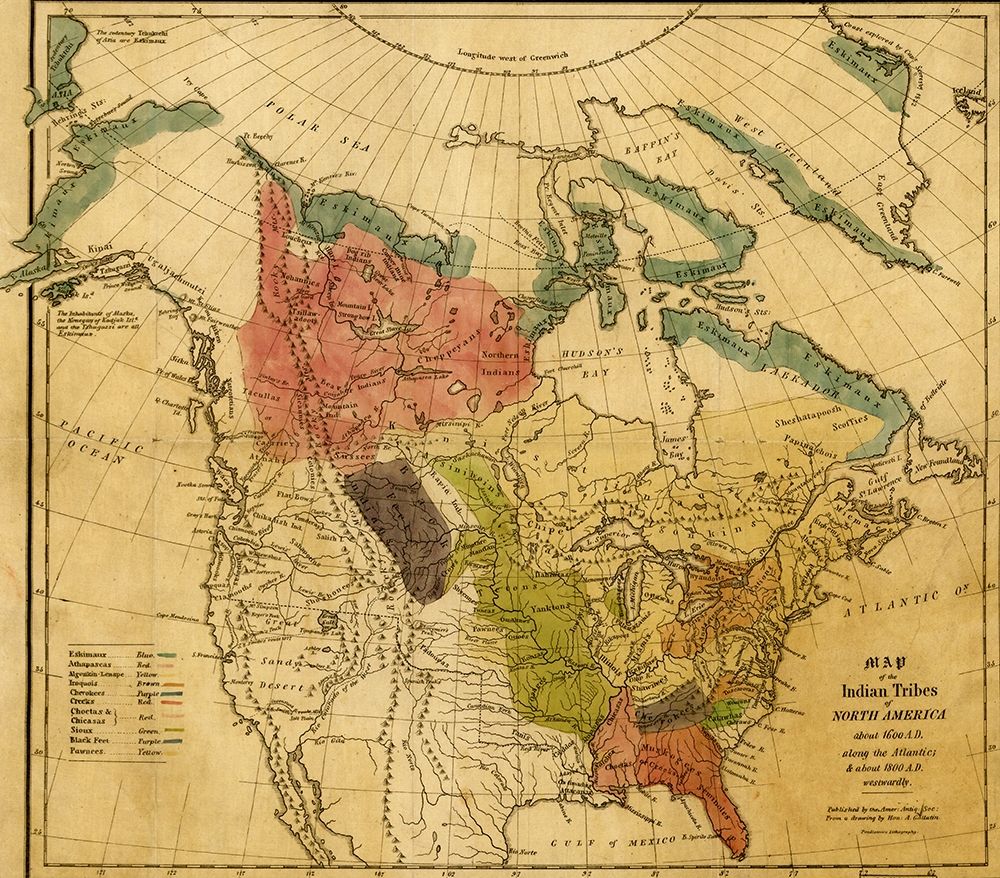 Indian Tribes of North America art print by Vintage Maps for $57.95 CAD