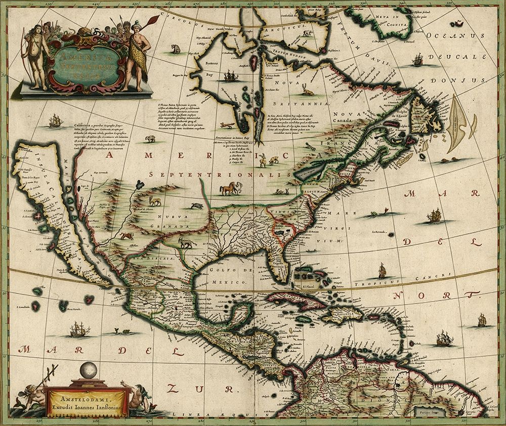 America in the 17th Century 1652 art print by Vintage Maps for $57.95 CAD