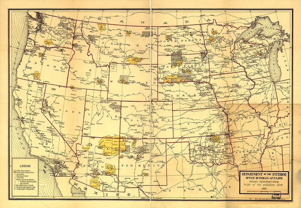 Indian Reservations West of the Mississippi 1923 art print by Vintage Maps for $57.95 CAD