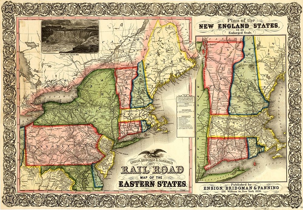 Railroad Map of the Eastern States and New England 1856 art print by Vintage Maps for $57.95 CAD