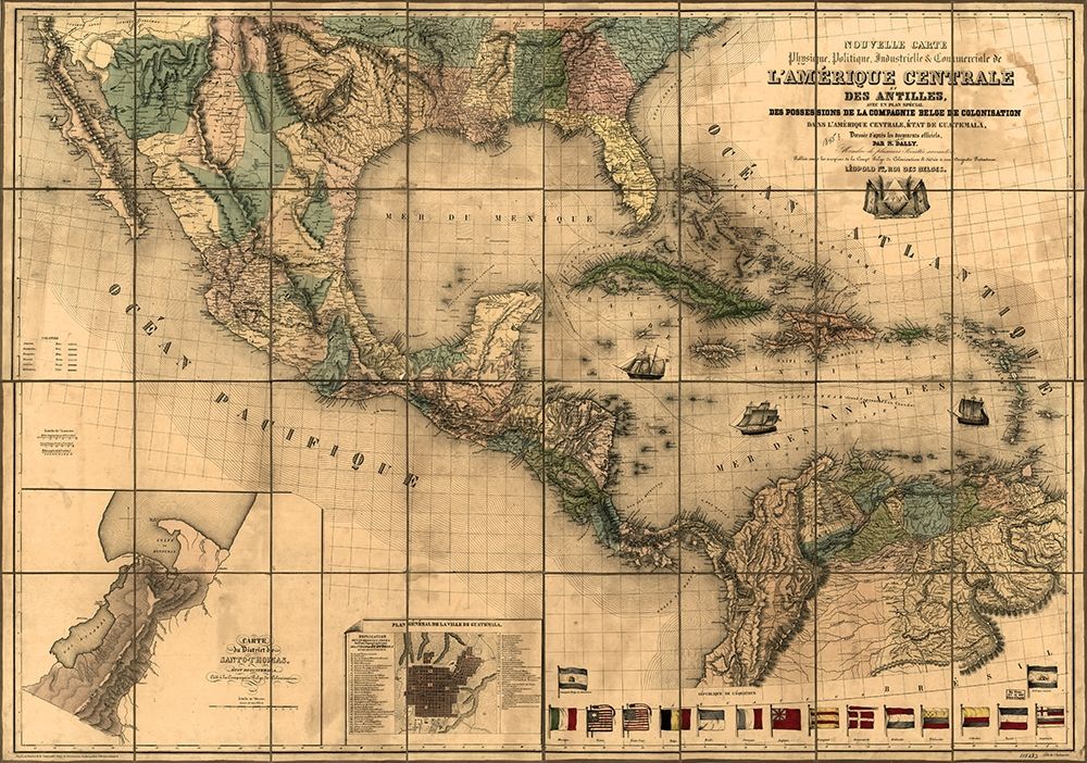 Central America and The Antilles 1845 art print by Vintage Maps for $57.95 CAD