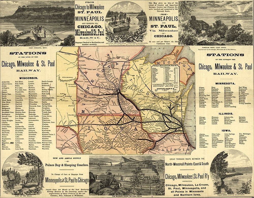 Chicago to Milwaukee Railroad Map 1874 art print by Vintage Maps for $57.95 CAD