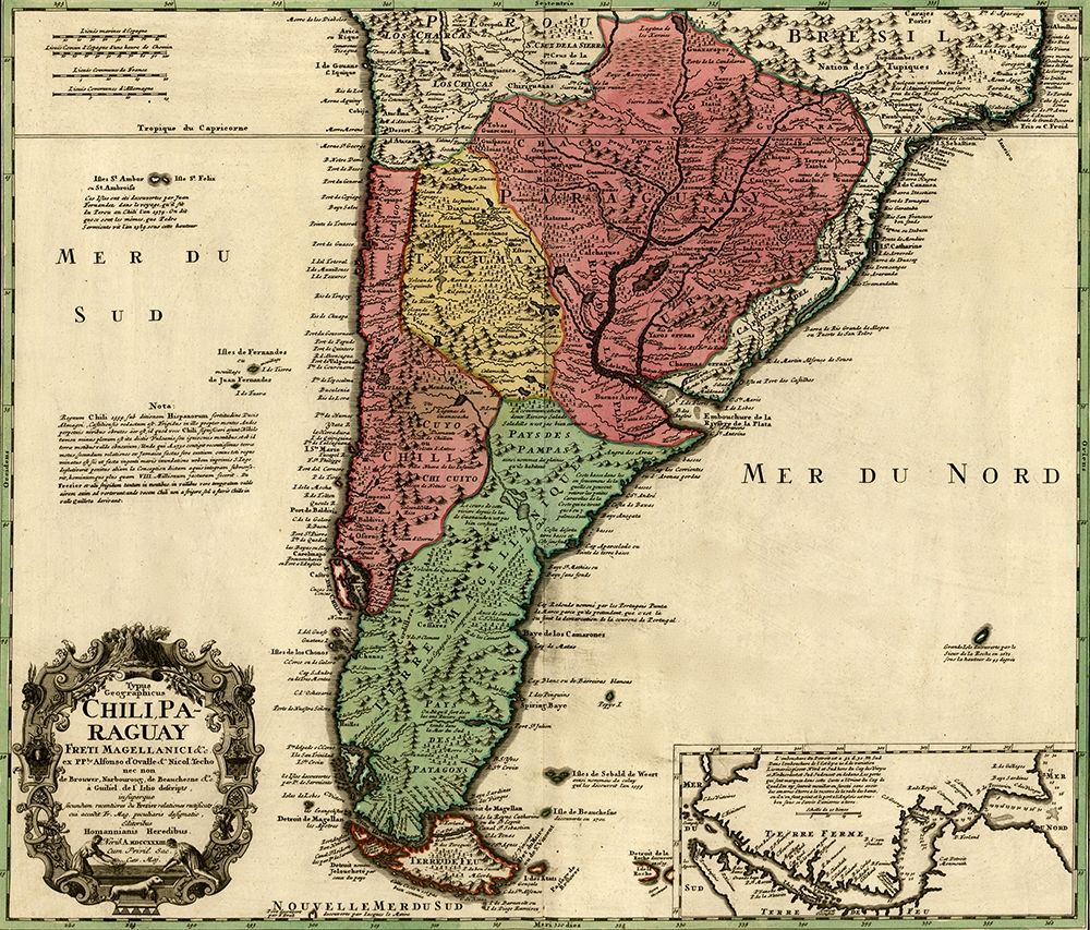 Southern Countries of South America 1733 art print by Vintage Maps for $57.95 CAD
