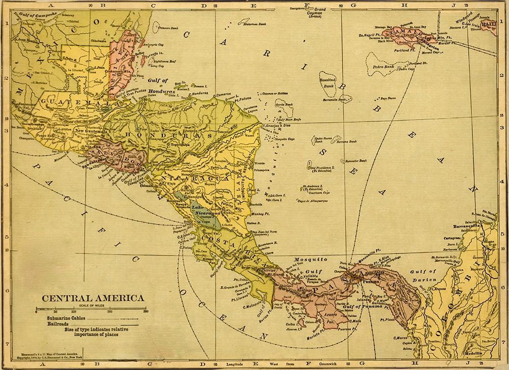 Panama Costa Rica Hondouras Guatamala Salvador British Honduras 1904 art print by Vintage Maps for $57.95 CAD