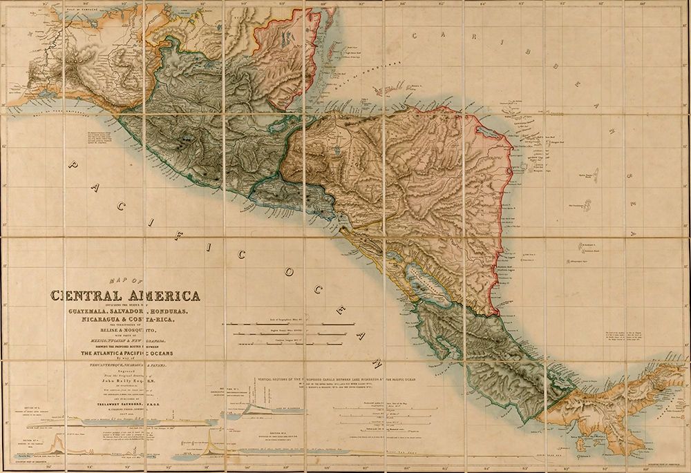 Topographic Map of Central America 1850 art print by Vintage Maps for $57.95 CAD