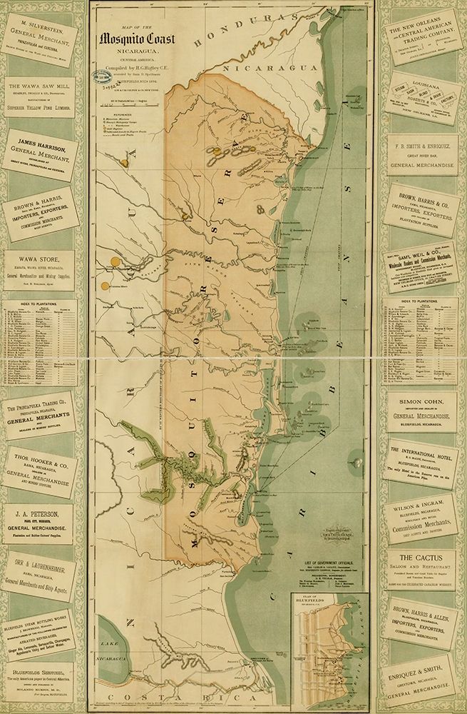 Mosquito Coast of Nicaragua art print by Vintage Maps for $57.95 CAD