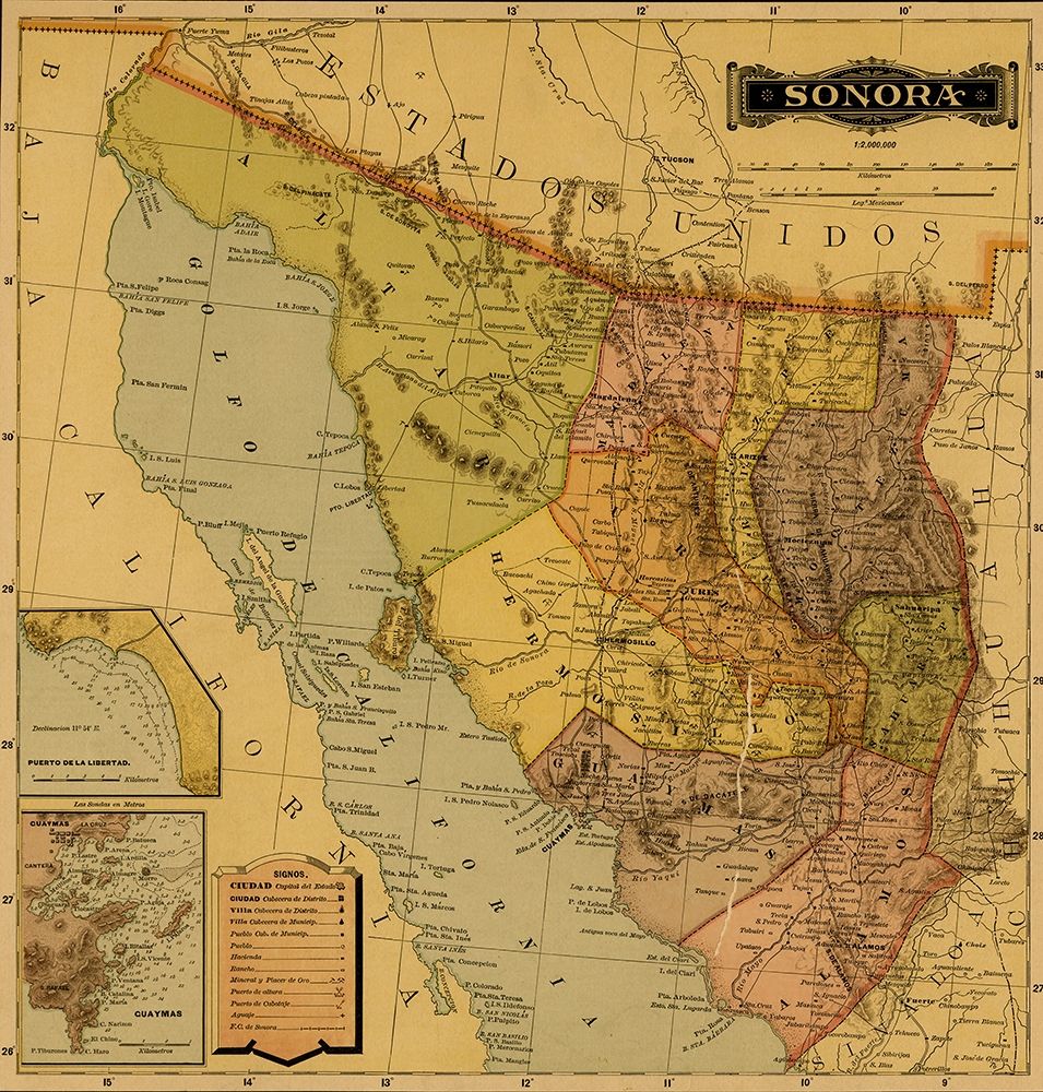 Sonora Mexico 1884 art print by Vintage Maps for $57.95 CAD