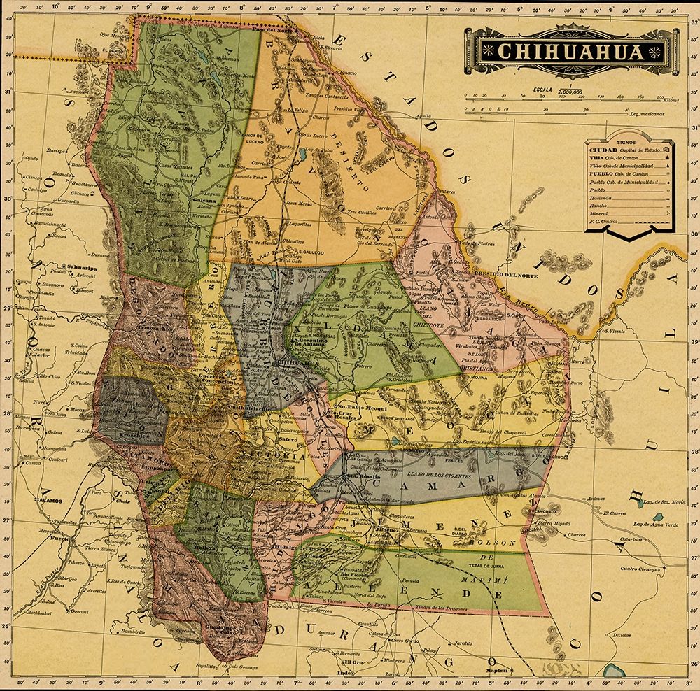 Chihuahua Mexico 1884 art print by Vintage Maps for $57.95 CAD