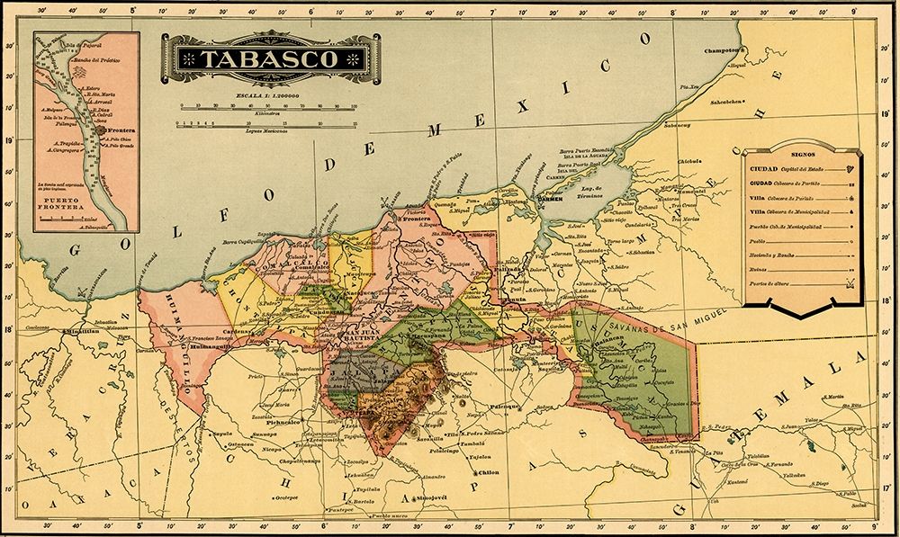 Tabasco 1844 art print by Vintage Maps for $57.95 CAD