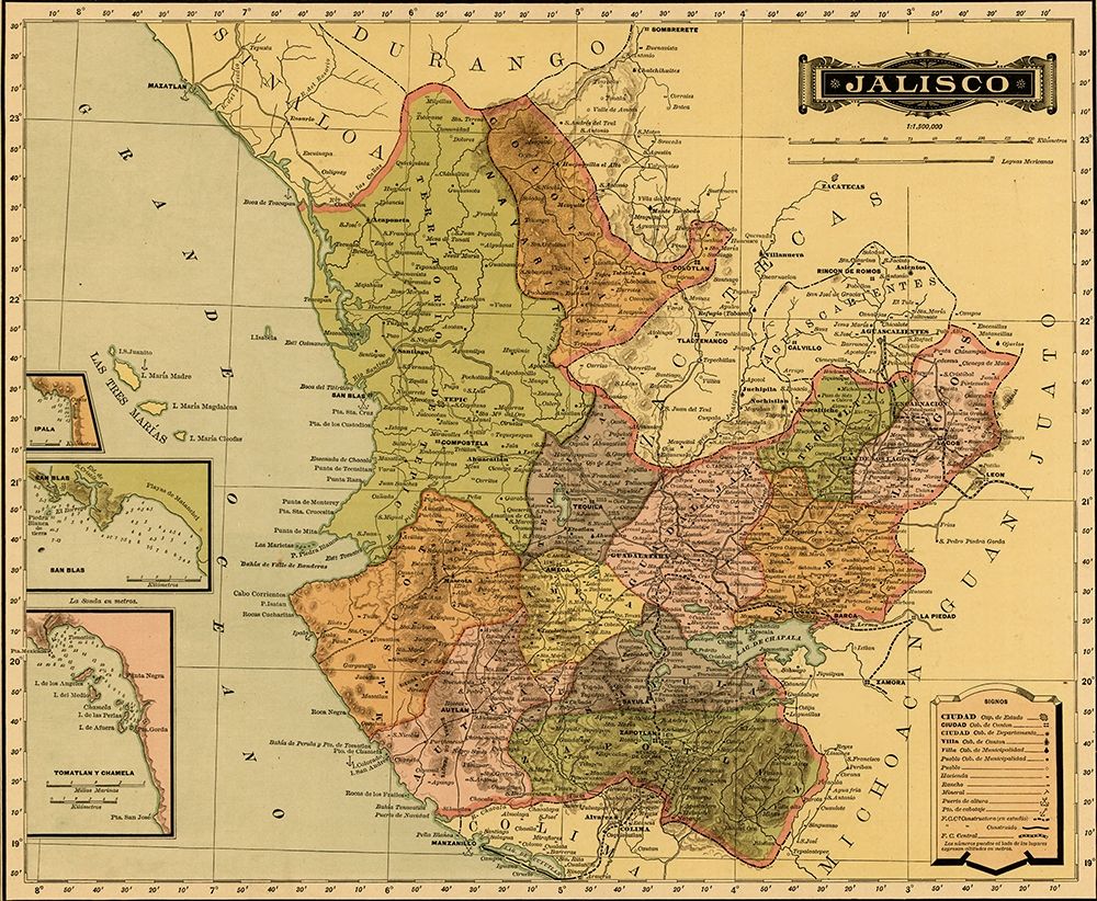 Jalisco 1844 art print by Vintage Maps for $57.95 CAD