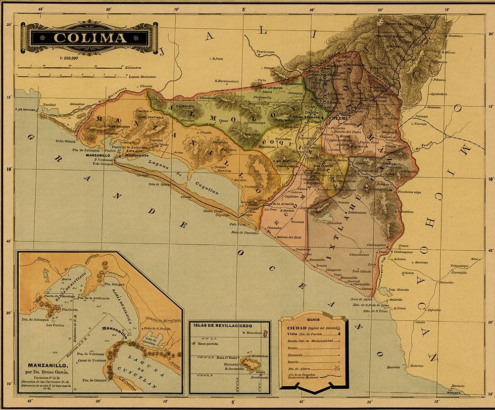 Colima 1844 art print by Vintage Maps for $57.95 CAD