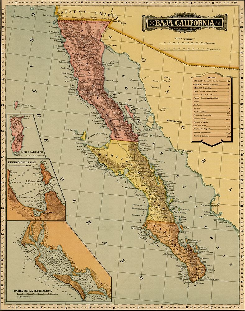 Baja California 1844 art print by Vintage Maps for $57.95 CAD