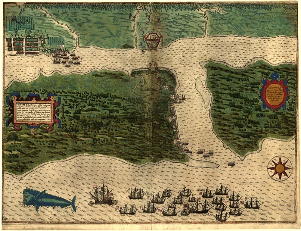 Sir Francis Drakes West Voyage to the West Indies Saint Augustine 1589 art print by Vintage Maps for $57.95 CAD