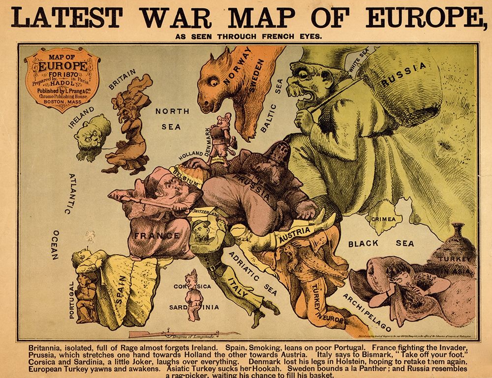 Anthropomorphic Map of Europe 1870 Political art print by Vintage Maps for $57.95 CAD