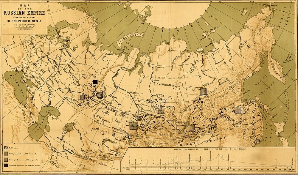 Precious Metals in Imperial Russia 1890 art print by Vintage Maps for $57.95 CAD