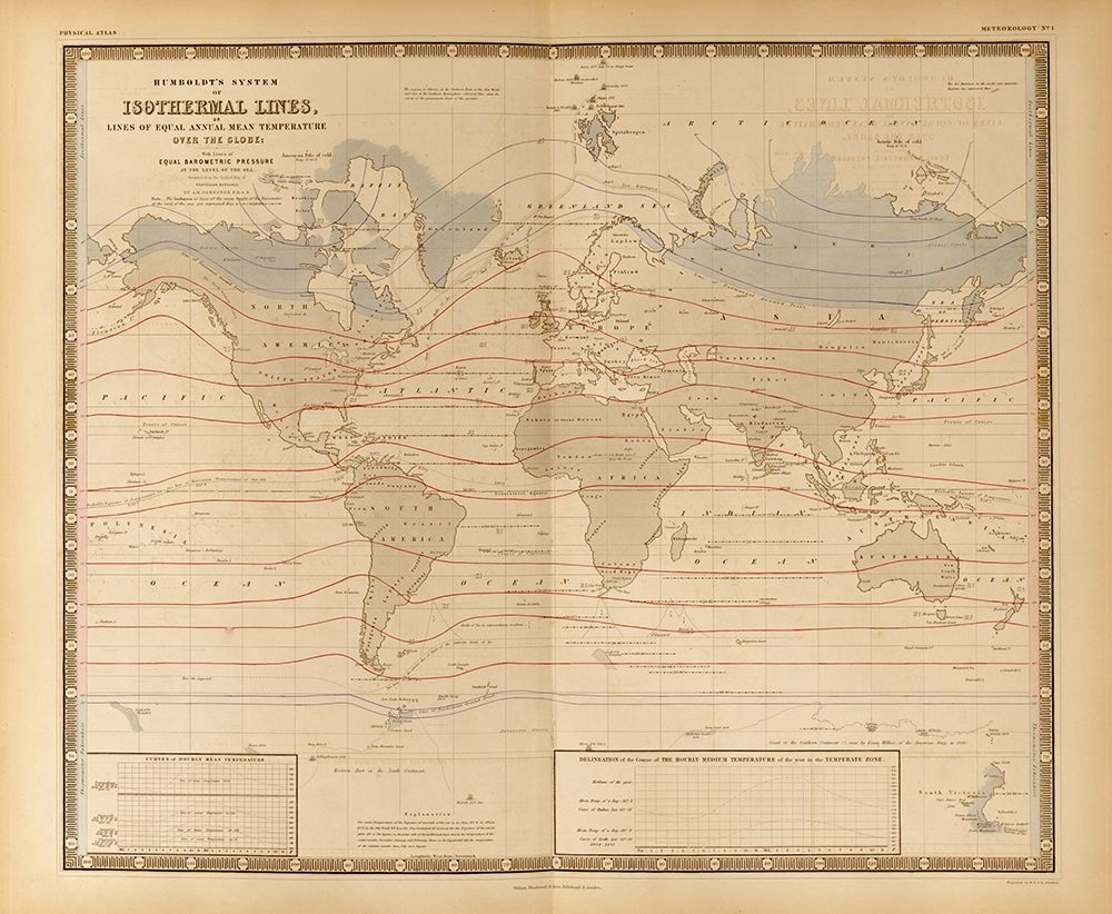 Mean Temperature Across the Globe Isothermal Lines art print by Vintage Maps for $57.95 CAD