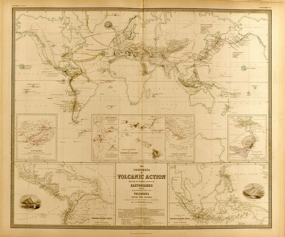 Volcanic Action Across the Globe art print by Vintage Maps for $57.95 CAD