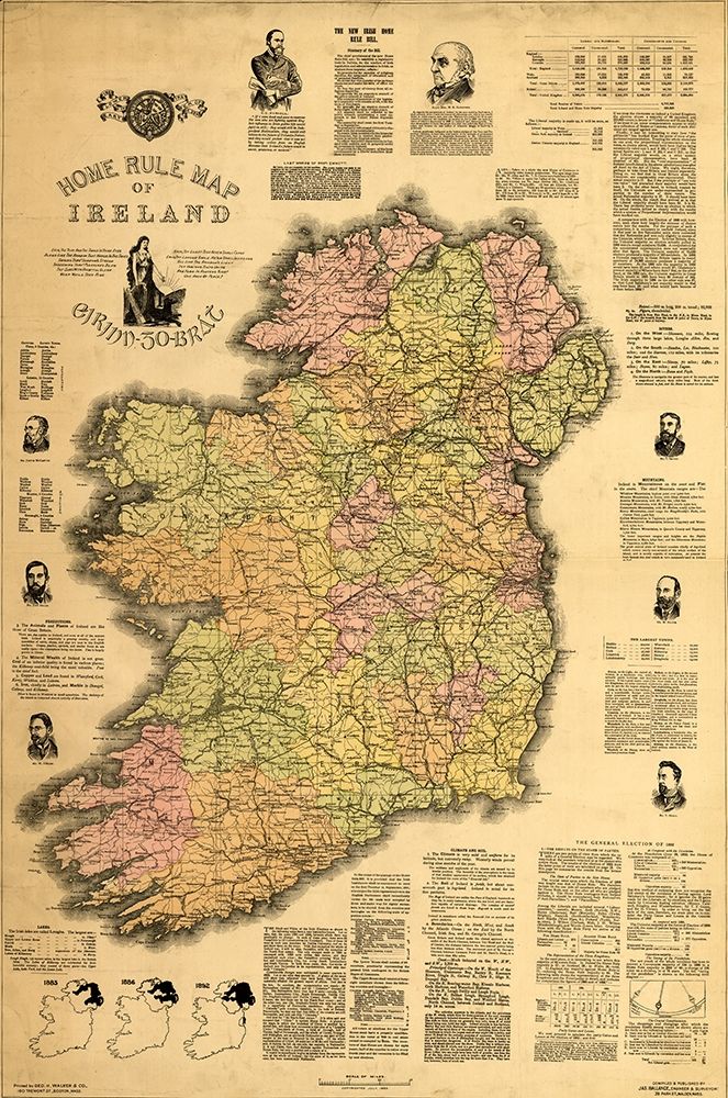 Home Rule Map of Ireland 1893 art print by Vintage Maps for $57.95 CAD