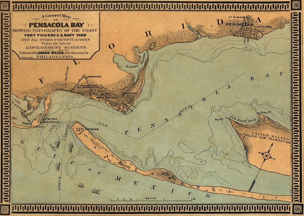 Pensacola Bay Florida  art print by Vintage Maps for $57.95 CAD