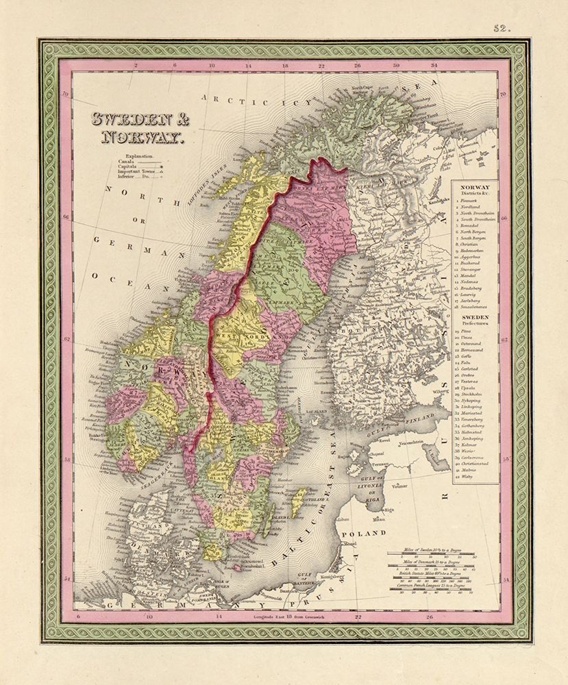 Sweden and Norway 1849 art print by Vintage Maps for $57.95 CAD