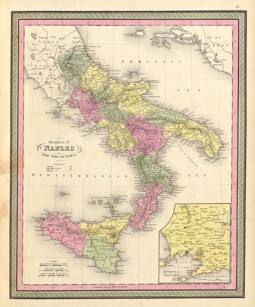 Naples and the Two Sicilies 1849 art print by Vintage Maps for $57.95 CAD