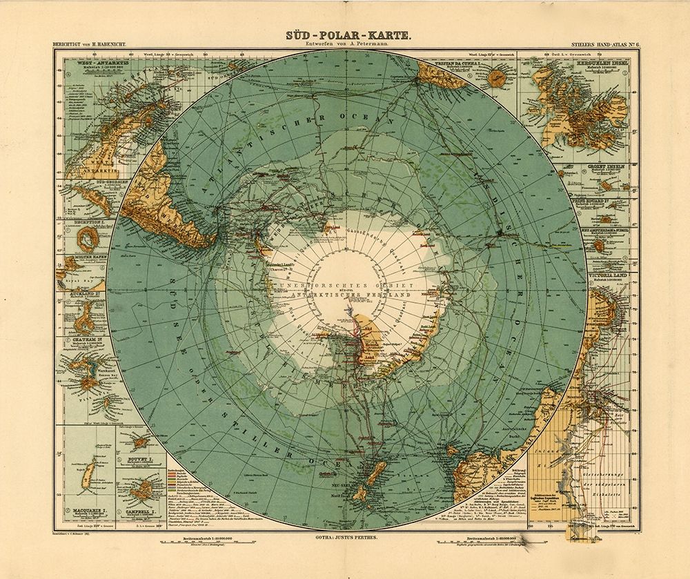 Map of the South Pole Antarctica 1912 art print by Vintage Maps for $57.95 CAD