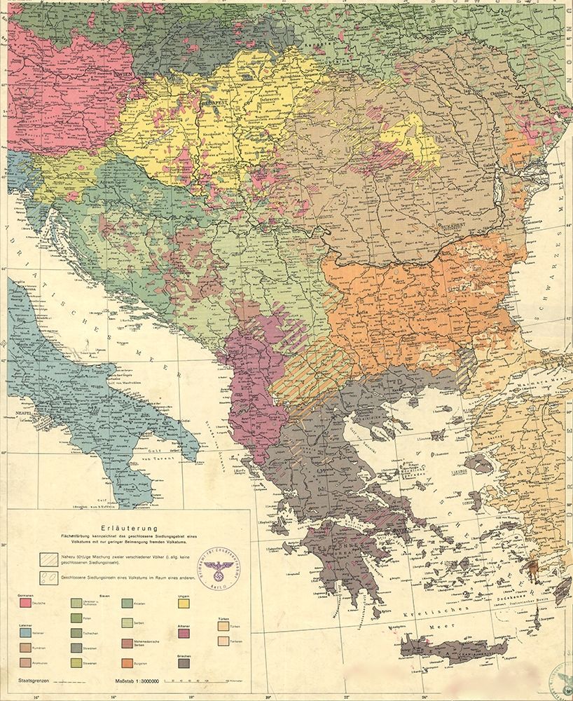 Peoples of the Balkans and Danube Area 1940 art print by Vintage Maps for $57.95 CAD