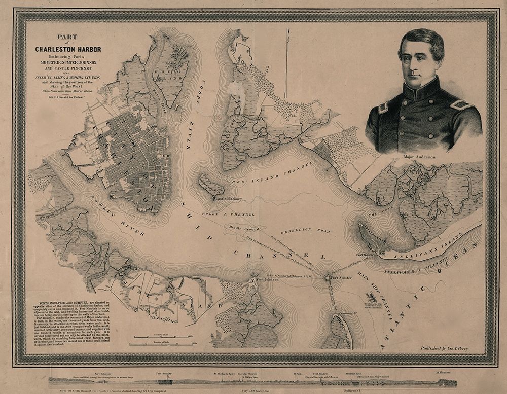 Charleston Harbor embracing forts Moultrie Sumter Johnson and Castle Pinckney 1861 art print by Vintage Maps for $57.95 CAD