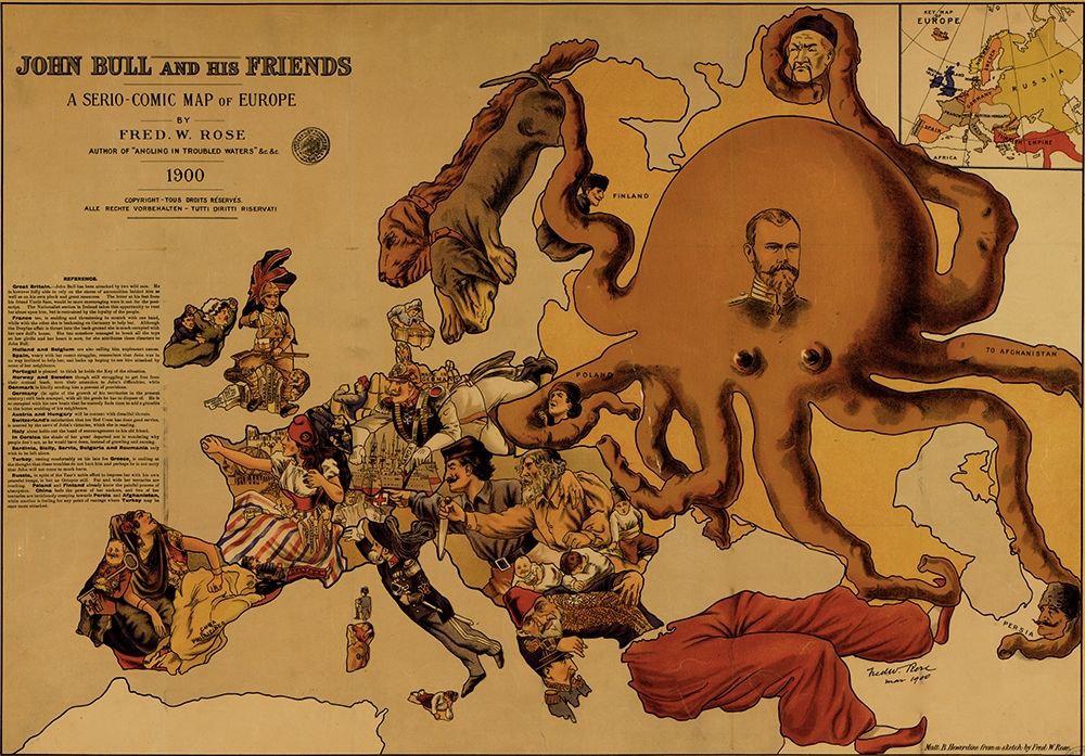 John Bull and his friends a comic map of Europe 1900 art print by Vintage Maps for $57.95 CAD