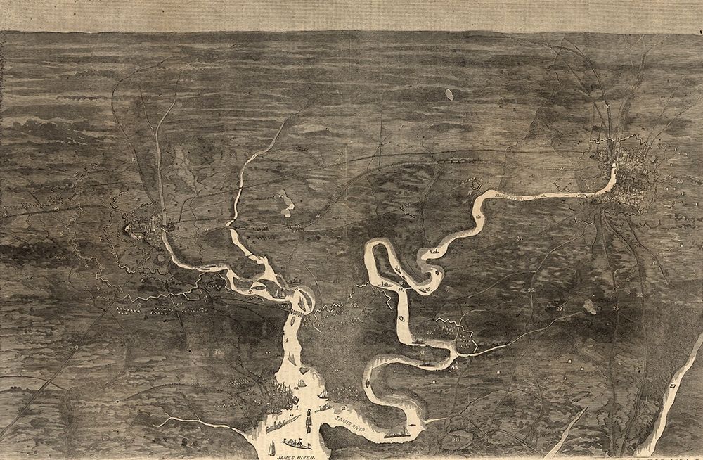 Aerial View of Grants Move on Petersburg 1864 art print by Vintage Maps for $57.95 CAD