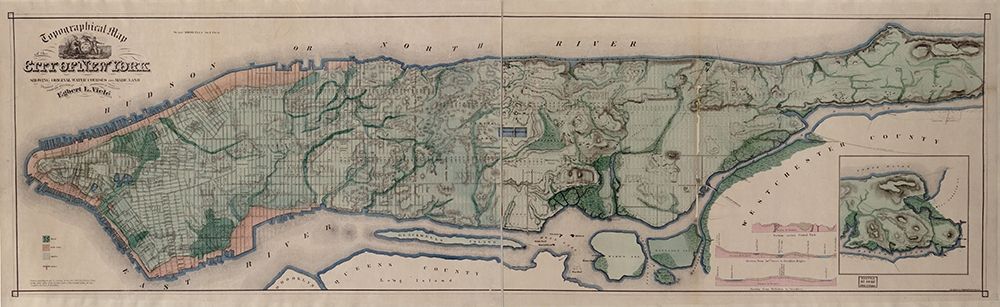 Manhattan Island 1865 art print by Vintage Maps for $57.95 CAD