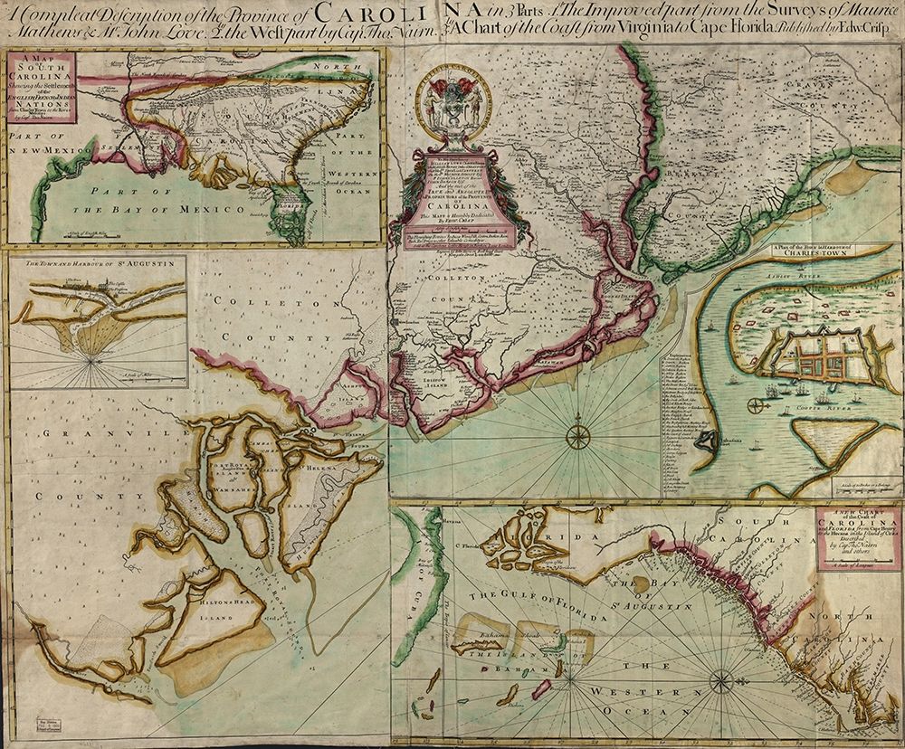 Carolinas in 1711 art print by Vintage Maps for $57.95 CAD