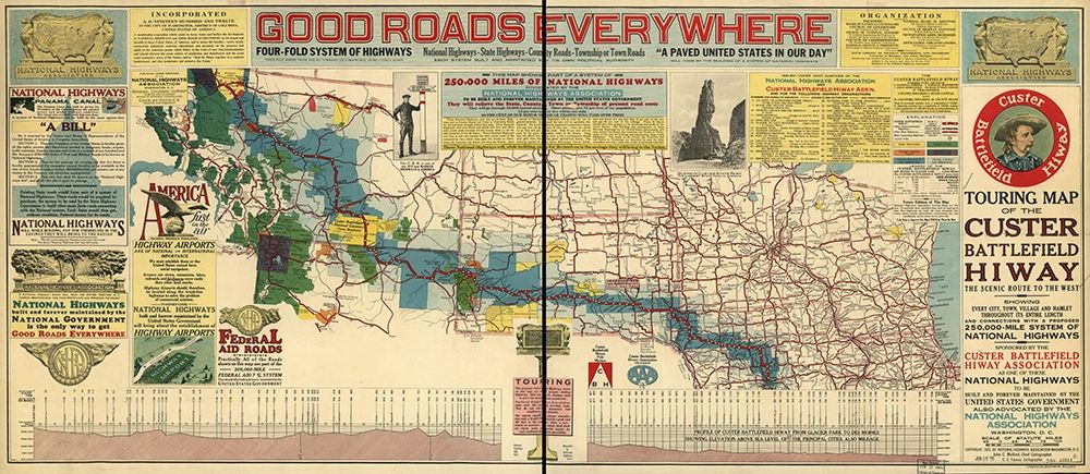 Good Roads Everywhere A Touring Map of the Custer Battlefield Highway 1925 art print by Vintage Maps for $57.95 CAD