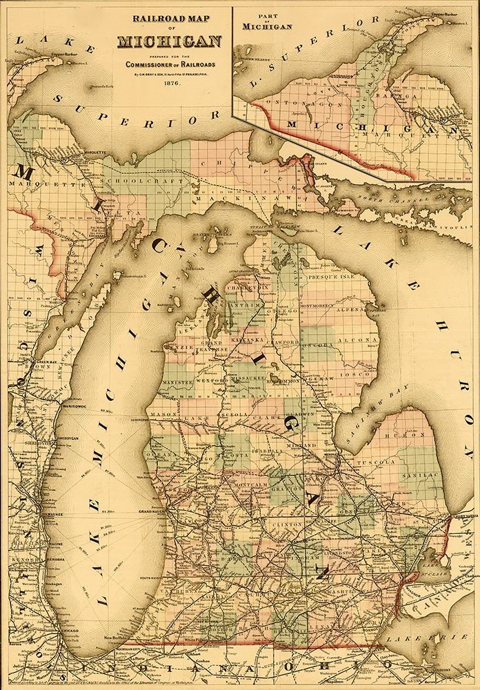 Michigan 1876 art print by Vintage Maps for $57.95 CAD