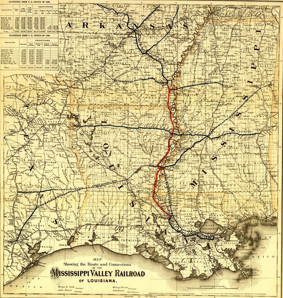 Mississippi Valley Railroad of Louisiana 1872 art print by Vintage Maps for $57.95 CAD