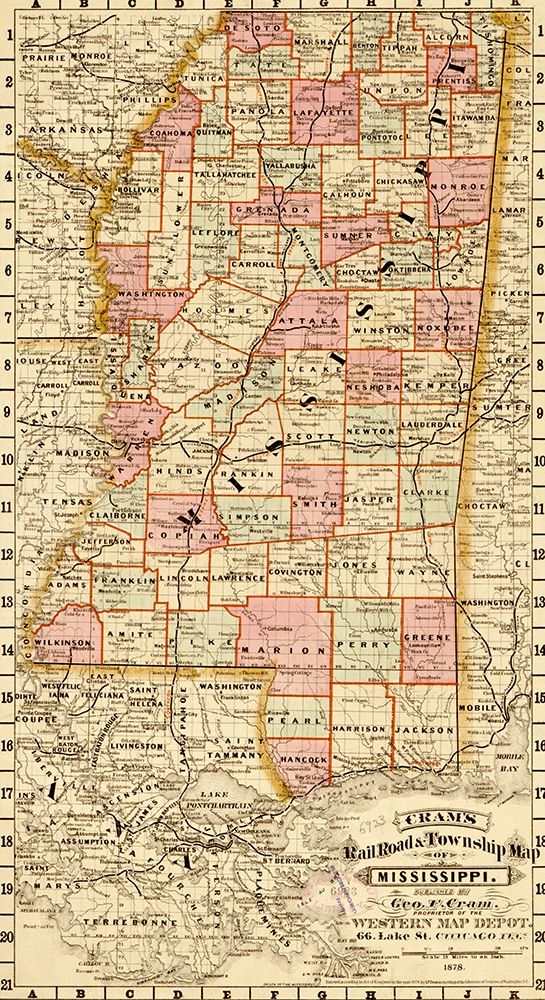 Mississippi State 1878 art print by Vintage Maps for $57.95 CAD
