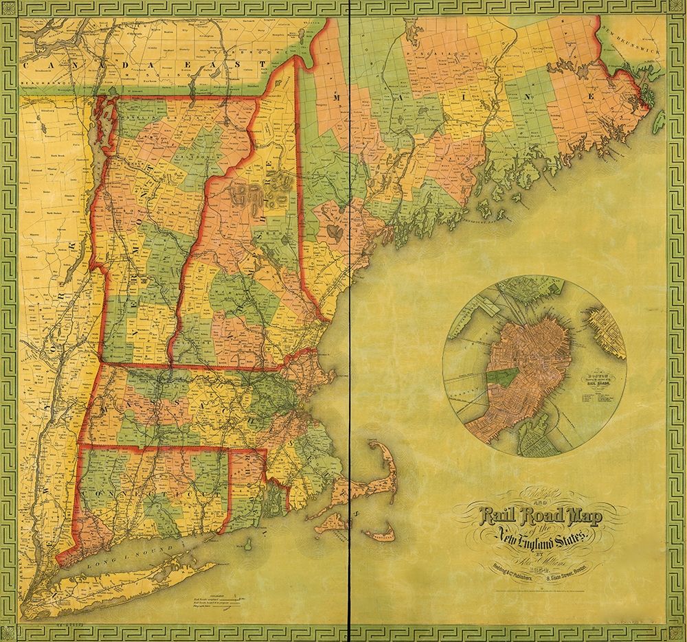 New England States 1854 art print by Vintage Maps for $57.95 CAD