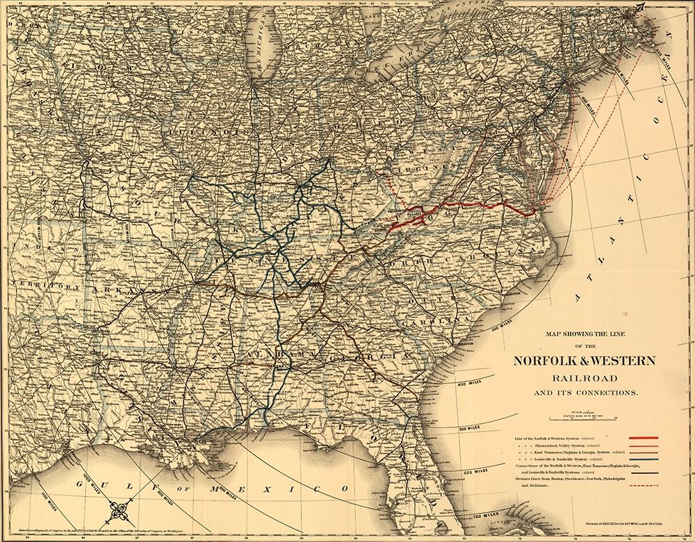 Norfolk and Western Railroad 1887 art print by Vintage Maps for $57.95 CAD