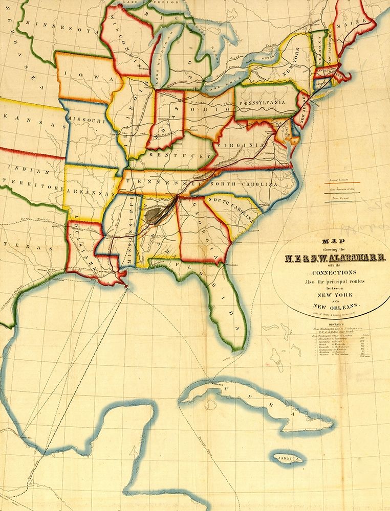 NE and SW Alabama Railroad 1850 art print by Vintage Maps for $57.95 CAD