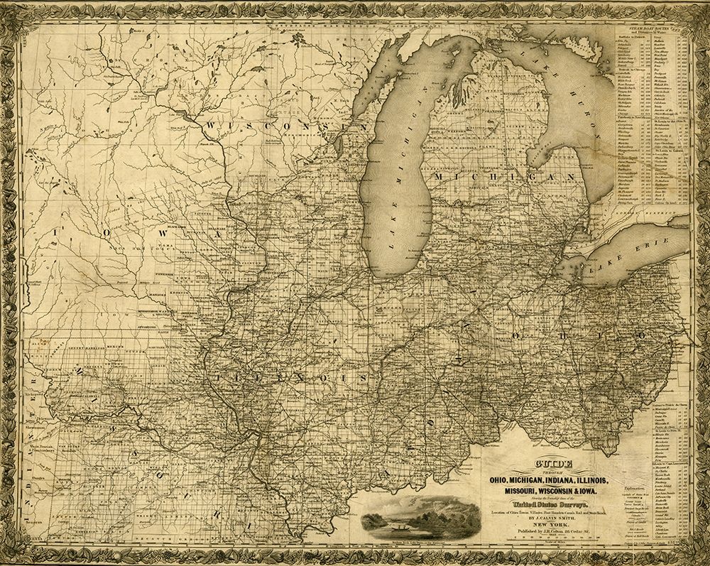 Ohio Michigan Indiana Illinois Missouri Wisconsin and Iowa 1840 art print by Vintage Maps for $57.95 CAD