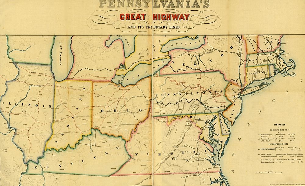 Pennsylvanias great highway and its tributary lines 1850 art print by Vintage Maps for $57.95 CAD