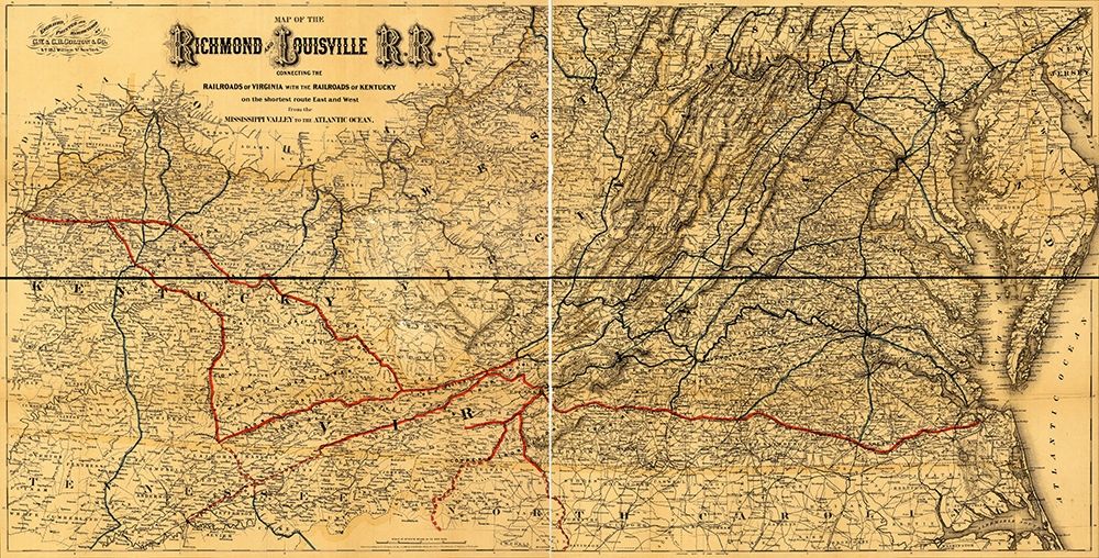 Richmond and Louisville Rail Road 1882 art print by Vintage Maps for $57.95 CAD