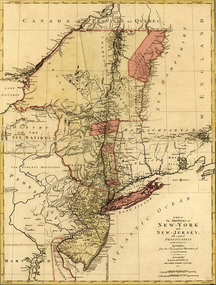 Provinces of New York and New Jersey with a part of Pennsylvania and the Province of Quebec 1777 art print by Vintage Maps for $57.95 CAD