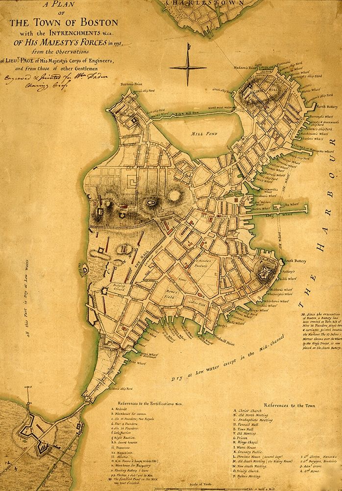 Plan of the town of Boston with British entrenchments 1775  art print by Vintage Maps for $57.95 CAD