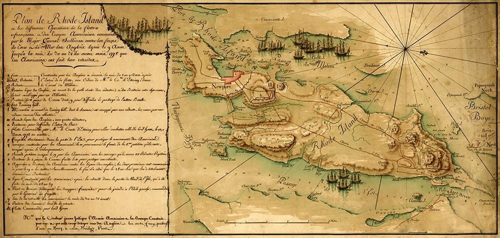 Rhode Island and Operation of the French Fleet 1778 art print by Vintage Maps for $57.95 CAD