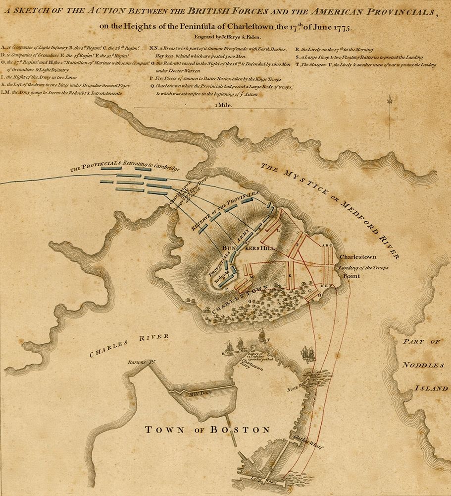 Battle at Charlestown Peninsula 1775 art print by Vintage Maps for $57.95 CAD